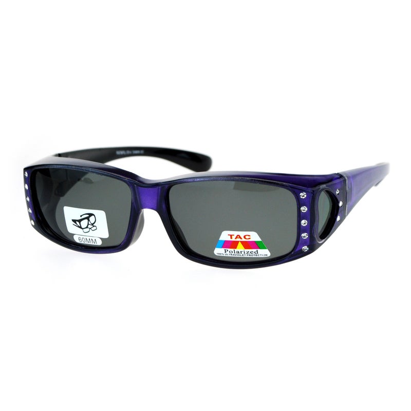 JuicyOrange Womens Polarized Fit Over Glasses Sunglasses Rhinestone Rectangular Frame (purple, 57) - Image 1